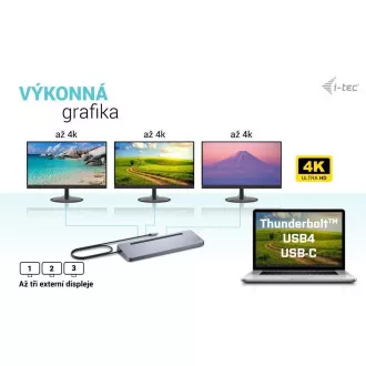 i-tec USB-C Metal Ergonomic 4K 3x Display Docking Station, PD 100W + încărcător universal i-tec 100W (pachet)