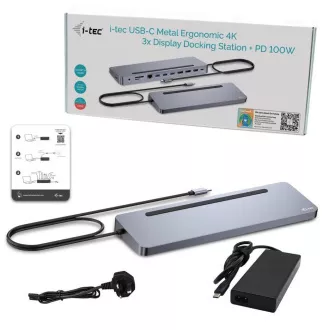 i-tec USB-C Metal Ergonomic 4K 3x Display Docking Station, PD 100W + încărcător universal i-tec 100W (pachet)