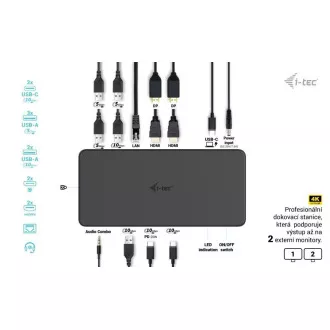 i-tec USB 3.0/USB-C/Thunderbolt 3 Professional Dual 4K Display Dock.st. Gen2, PD 100W