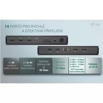 i-tec Thunderbolt4 2x Display Docking Station Gen3, 7x USB, 2.5 GLAN, PowerDelivery 92 W