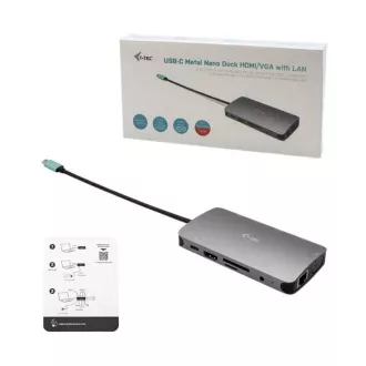 i-tec USB-C Metal Nano Dock HDMI/VGA cu LAN + Power Delivery 100W + Încărcător 100W (pachet)