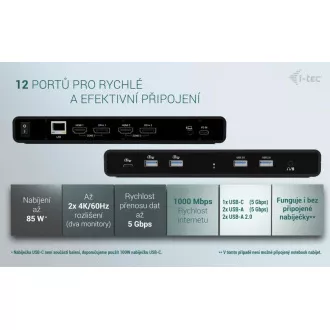 i-tec Universal Dual Display 4K Docking Station, putere de livrare 85W