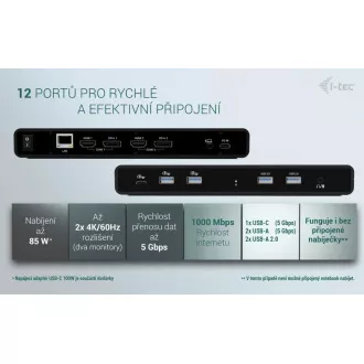 Stație de andocare universală cu afișaj dublu 4K i-tec, livrare de energie 85 W + încărcător i-tec USB-C 100 W