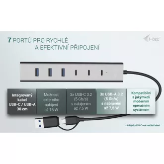 i-tec Hub metalic de încărcare USB-C/USB-A cu 7 porturi (3x USB-C, 4x USB-A)