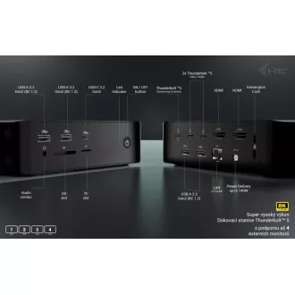 Stație de andocare pentru ecran i-tec Thunderbolt 5 Quattro, alimentare 140W