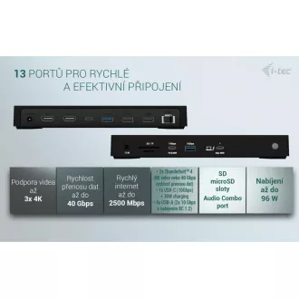 Stație de andocare pentru afișaje i-tec Thunderbolt4 3x, alimentare 96W