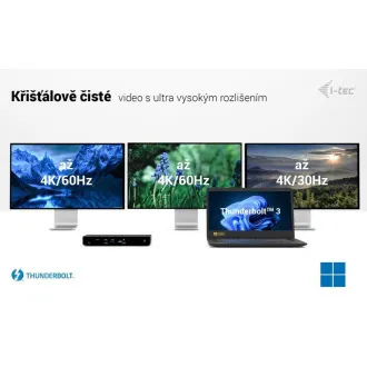 Stație de andocare pentru afișaje i-tec Thunderbolt4 3x, alimentare 96W Stație de andocare pentru afișaje i-tec Thunderbolt4 3x, alimentare 96W