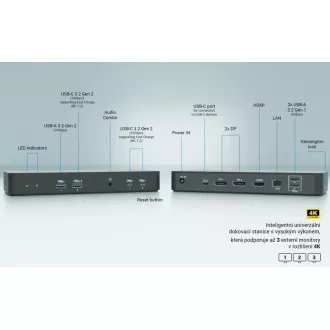 Stație de andocare inteligentă i-tec USB-C pentru trei afișaje, alimentare 100W
