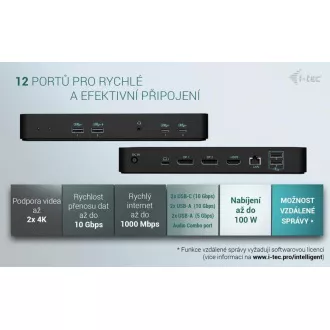 Stație de andocare inteligentă i-tec USB-C pentru trei afișaje, alimentare 100W