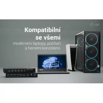 Stație de andocare KVM i-tec USB-C pentru 3 gazde, afișaj dual, alimentare 1x 92W/2x 65W
