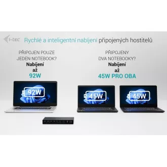 Stație de andocare KVM i-tec USB-C pentru 3 gazde, afișaj dual, alimentare 1x 92W/2x 65W