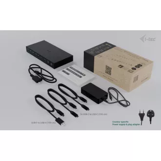 Stație de andocare KVM i-tec USB-C pentru 3 gazde, afișaj dual, alimentare 1x 92W/2x 65W