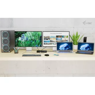 Stație de andocare KVM i-tec USB-C pentru 3 gazde, afișaj dual, alimentare 1x 92W/2x 65W