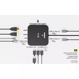 Stație de andocare i-tec USB-C cu două porturi HDMI, putere de 100 W Stație de andocare i-tec USB-C cu două porturi HDMI, putere de 100 W