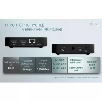Stație de andocare i-tec USB-C cu două porturi HDMI, putere de 100 W Stație de andocare i-tec USB-C cu două porturi HDMI, putere de 100 W
