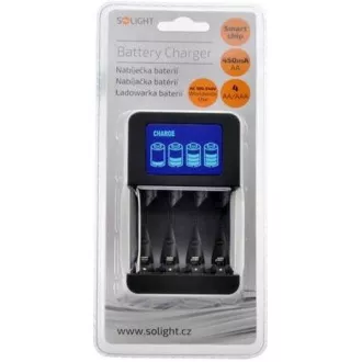 Incarcator Solight cu display LCD, AC 230V, 450mA, 4 canale, AA/AAA, controlat cu microprocesor