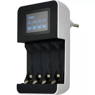 Incarcator Solight cu display LCD, AC 230V, 450mA, 4 canale, AA/AAA, controlat cu microprocesor