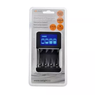 Incarcator Solight cu display LCD, AC 230V, 450mA, 4 canale, AA/AAA, controlat cu microprocesor