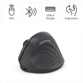 Mouse wireless vertical ergonomic Hama EWM-600R, pentru dreptaci, reîncărcabil, multidispozitiv