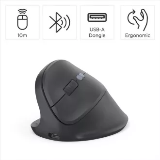 Mouse wireless vertical ergonomic Hama EWM-600L, pentru utilizatori stângaci, reîncărcabil, multidispozitiv