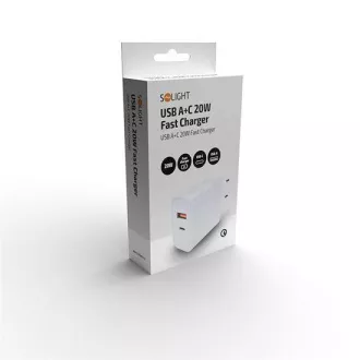 Solight USB A+C 20W încărcător rapid adaptor de alimentare universal Solight USB A+C 20W încărcător rapid adaptor de alimentare universal