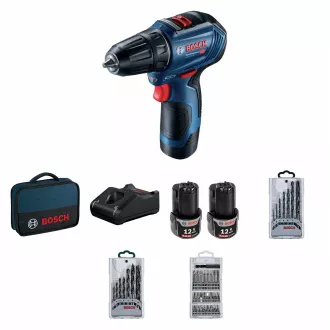 BOSCH GSR 12V-30, șurubelniță de găurit fără fir, 0 - 420 / 0 - 1.600 rpm, 8 mm, set de biți și burghie, geantă BOSCH GSR 12V-30, șurubelniță de găurit fără fir, 0 - 420 / 0 - 1.600 rpm, 8 mm, set de biți și burghie, geantă