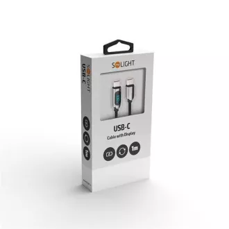 Cablu Solight USB-C cu afișaj, conector USB-C - conector USB-C, 100W, 1m