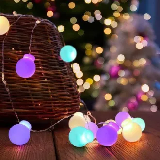 Globuri colorate cu lanț de Crăciun Solight LED, 20x LED, 2m, 2x AA
