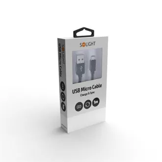 Cablu USB Solight, conector USB 2.0 A - micro conector USB B, blister, 1m Cablu USB Solight, conector USB 2.0 A - micro conector USB B, blister, 1m