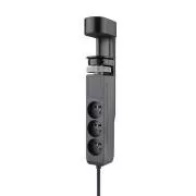 Prize portabile de birou Solight 3z + USB A+C, 2m, negru, încărcător rapid USB 20W PD