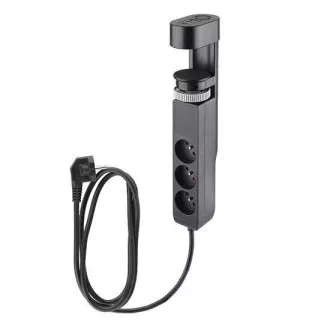 Prize portabile de birou Solight 3z + USB A+C, 2m, negru, încărcător rapid USB 20W PD