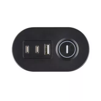 Prize portabile de birou Solight 3z + USB A+C, 2m, negru, încărcător rapid USB 20W PD