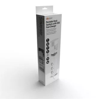 Prize portabile de birou Solight 3z + USB A+C, 2m, alb, încărcător rapid USB 20W PD