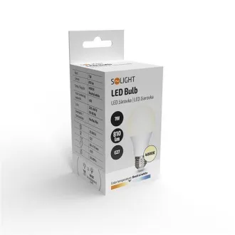 Bec LED Solight, formă clasică, 7W, E27, 4000K, 270°, 810lm Bec LED Solight, formă clasică, 7W, E27, 4000K, 270°, 810lm