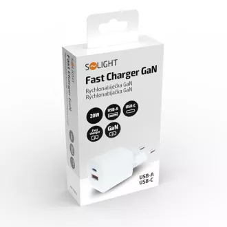 Încărcător rapid Solight USB-C + USB-A GaN 20W PD