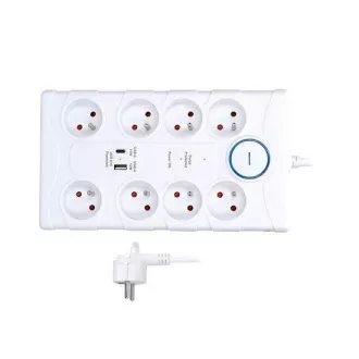 Protecție la supratensiune Solight, 8z, USB A+C, 2m, alb Protecție la supratensiune Solight, 8z, USB A+C, 2m, alb
