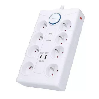 Protecție la supratensiune Solight, 8z, USB A+C, 2m, alb Protecție la supratensiune Solight, 8z, USB A+C, 2m, alb