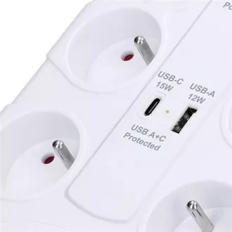 Protecție la supratensiune Solight, 8z, USB A+C, 2m, alb Protecție la supratensiune Solight, 8z, USB A+C, 2m, alb