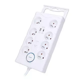 Protecție la supratensiune Solight, 8z, USB A+C, 2m, alb Protecție la supratensiune Solight, 8z, USB A+C, 2m, alb