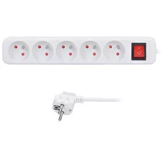 Prelungitor Solight 5m, 5 prize, întrerupător, 16A/3680W, PVC, alb