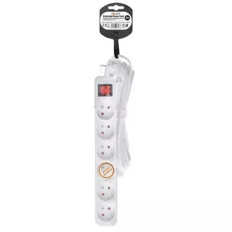 Prelungitor Solight 3m, 6 prize, întrerupător, 16A/3680W, PVC, alb