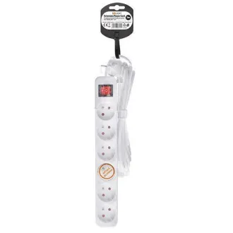 Prelungitor Solight 5m, 6 prize, întrerupător, 16A/3680W, PVC, alb