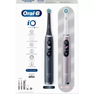 Set de periuțe de dinți electrice Oral-B iO Series 9 Duo Black Onyx & Rose Quartz, magnetic, 7 moduri, AI