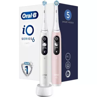 Set de periuțe de dinți electrice Oral-B iO Series 6 Duo White & Pink Sand, 5 moduri, AI, temporizator