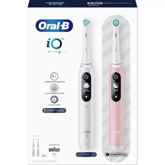 Set de periuțe de dinți electrice Oral-B iO Series 6 Duo White & Pink Sand, 5 moduri, AI, temporizator