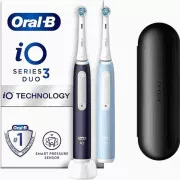 Periuță de dinți electrică Oral-B iO Series 3 Duo Black & Blue, 3 moduri, temporizator, senzor de presiune, husă