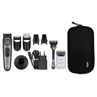 Aparat de tuns barba Braun BT7940, 0,5-20 mm, reîncărcabilă, 4 accesorii   Gillette, gri