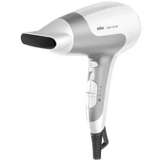Uscător de păr Braun Satin Hair 5 HD580, 2500 W, 2 viteze, 3 temperaturi, bucla de agățat, alb