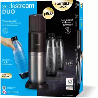 SodaStream Duo Titan Promo-Pack Producător de sifon, 2 sticle de sticlă, 1 sticlă de plastic, sticlă de CO2, negru SodaStream Duo Titan Promo-Pack Producător de sifon, 2 sticle de sticlă, 1 sticlă de plastic, sticlă de CO2, negru
