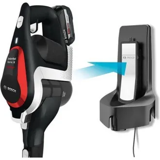 Aspirator vertical Bosch Unlimited Series cu 8 bile, fără fir, 63 dB, fără sac, negru